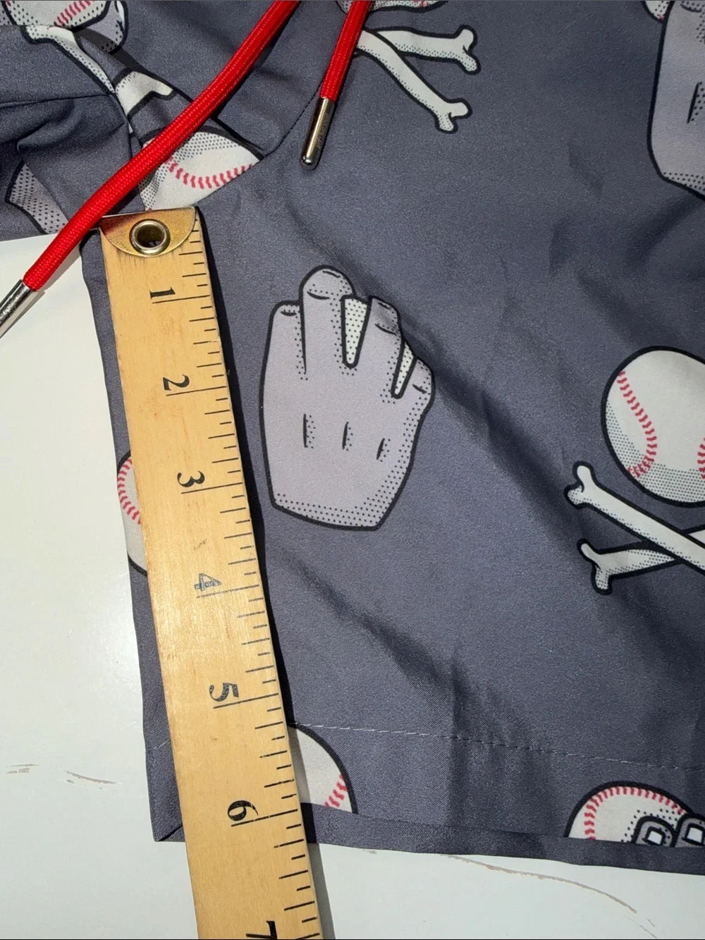 NWT Men’s Gray Baseball Graphic swim trunks